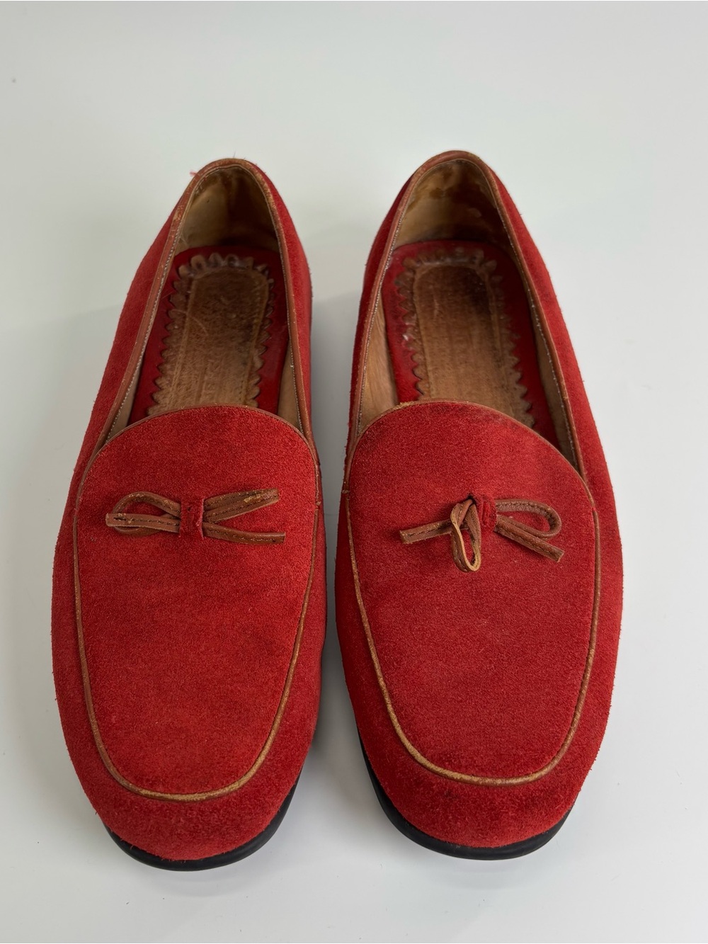Lands End red suede loafers flats 6 D wide